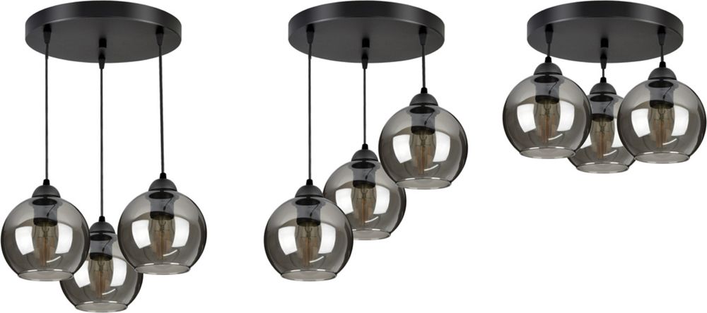 Pendelleuchte mit 3 Glasschirmen in schwarz, transparent, 3x E27