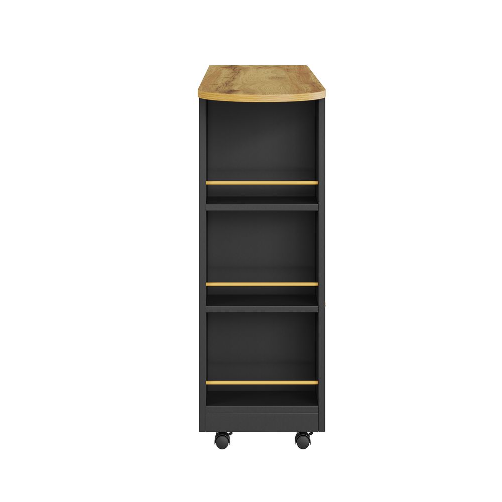 Flieks Ausziehbar Esstische Küchentisch mit Regal und Staufach, Bartisch Stehtisch mit LED, Rechteckig Tisch Kücheninsel 360 ° Drehbar, Schwarz