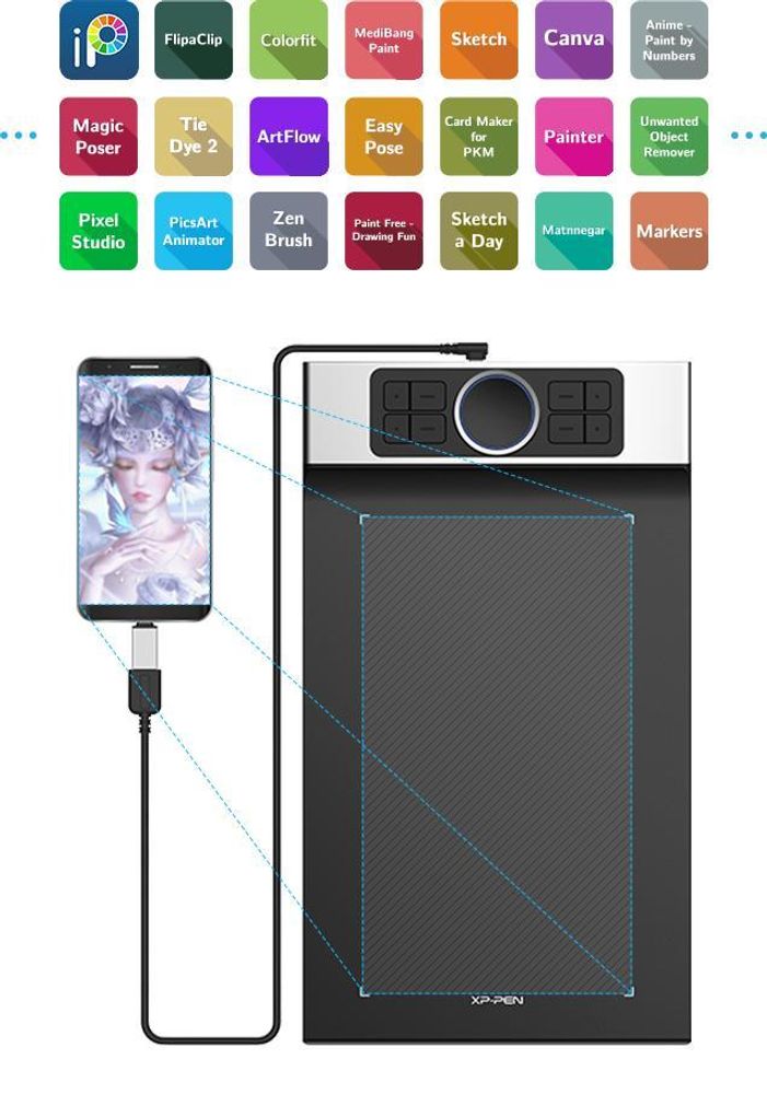 XPPen Deco Pro MW, Kabellos, 5080 lpi, 279,4 x 152,4 mm, Bluetooth, 1 cm, Stift