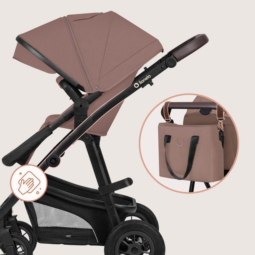 Lionelo Bianka 3in1 Kinderwagen, Autotransporter, Autositz, klappbar, Travel System Rückenlehne verstellbar 360o Räder Polsterung, Verdeck XXL-Beige