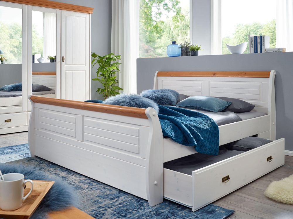 Lebenswert Bett SZ-0132 – Landhausstil-Bett mit Bettkasten und 180x200 cm Liegefläche