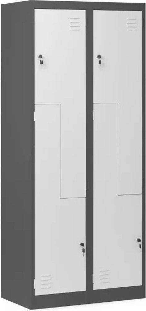 Jan Nowak Umkleideschrank Z02 Spind mit 4 Abteilen Kleiderspind Metallschrank Flügeltür Lüftungsschlitzen Pulverbeschichtung 185 cm x 80 cm x 45 cm, Farbe: Anthrazit-Weiß