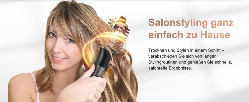 MCURO 6-in-1 Warmluftbürste mit 6 Aufsätzen,Airflow Lockenstab, Föhn & Negativ-Ionen Haarstyler für Glätten,Volumen & Locken,inkl. Aufbewahrungstasche