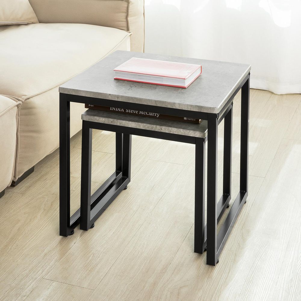 SoBuy FBT42-HG 2er Set Couchtisch Beistelltisch 2-teilig Satztisch Sofatisch Kaffeetisch Tisch-Set Grau