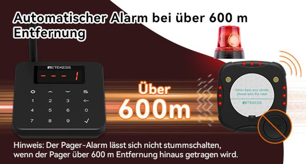 Retekess TD186 Restaurant Pager System, 20 Pager, 600 m, Kippdesign, 64 Rufkombinationen, automatische Weckfunktion, für Restaurant Bars Café