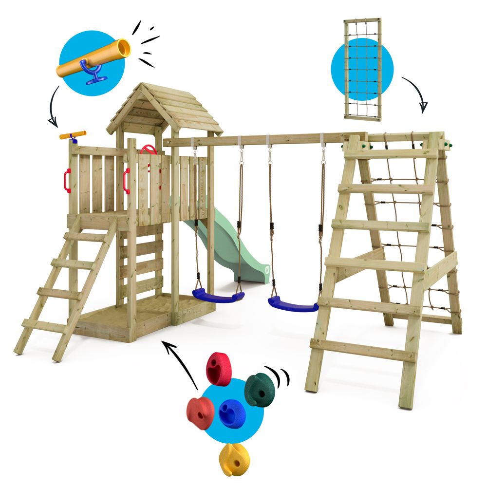 Spielturm Wickey RocketFlyer mit Schaukel und Kletteranbau in Hellgrün