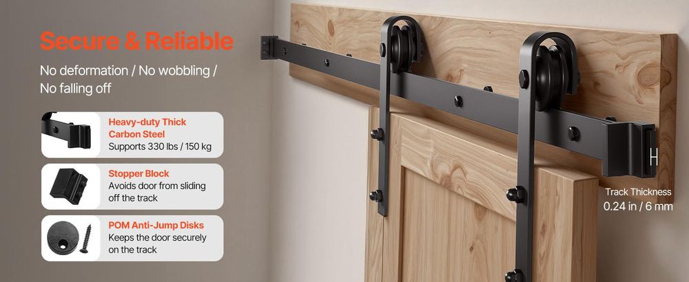 VEVOR Schiebetürbeschläge Set, 11FT Schiebetür Set, 330LBS Tragkraft Doppel-Schiebetürbeschläge Set, Kohlenstoffstahl Schiebetürschiene, Schiebetür für 1,57-1,77" Dicke & 5,5FT Breite Türpaneel, Schwarz-b, 5 ft