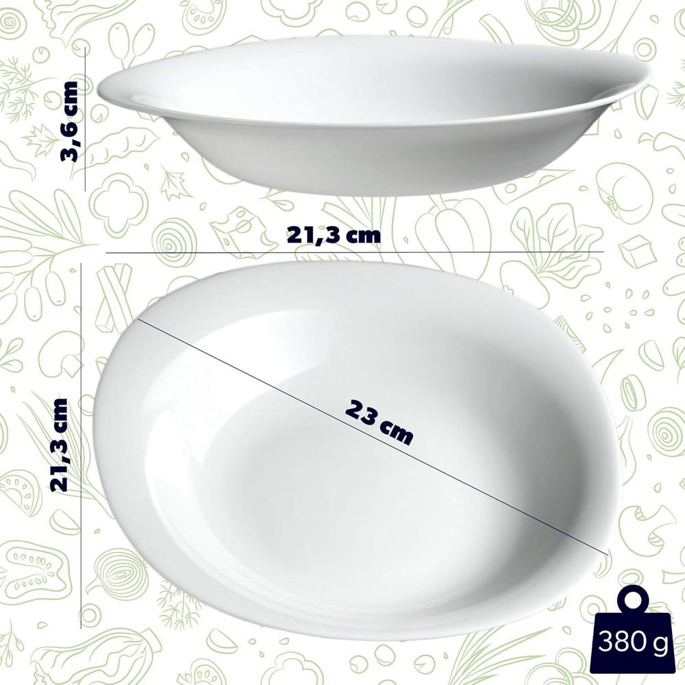KADAX Suppenteller "Prinier", Suppenschüssel, Weiße Tiefer Teller, 23 cm, 6 Stück