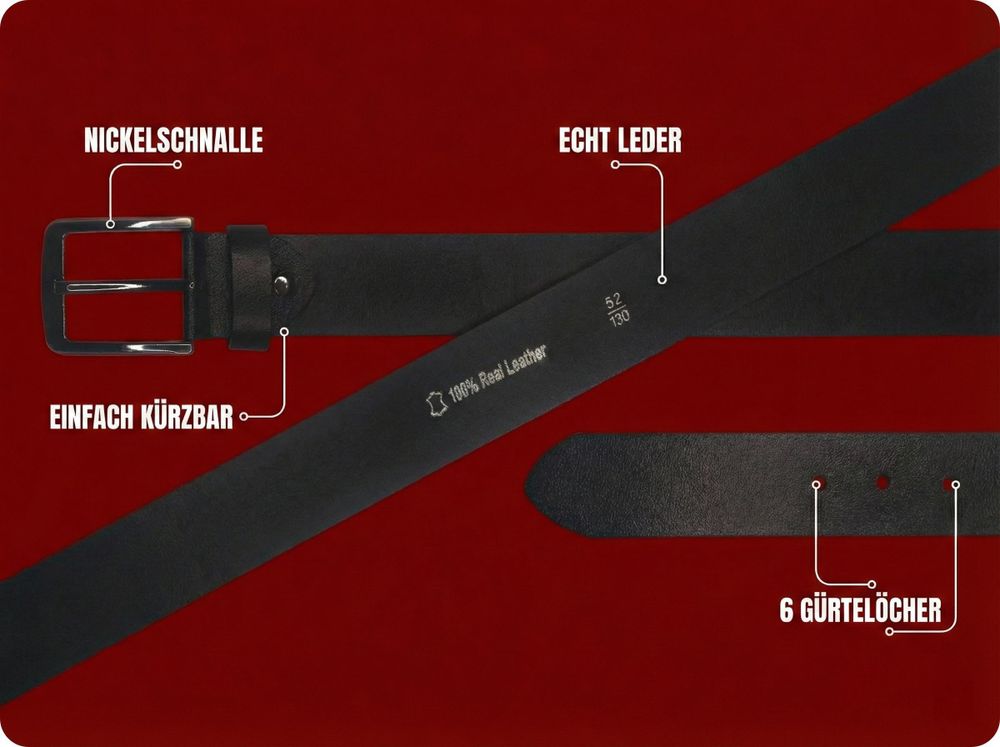 Robuster Herren Echtleder Gürtel 4-4,5cm, kürzbar mit Nickelschnalle.