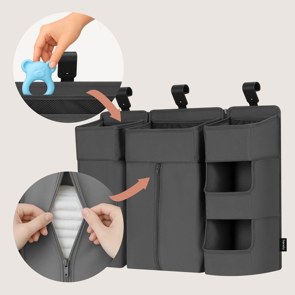 Lionelo Sidepocket Large 58x11x58 cm Kinderbett-Organizer Grau