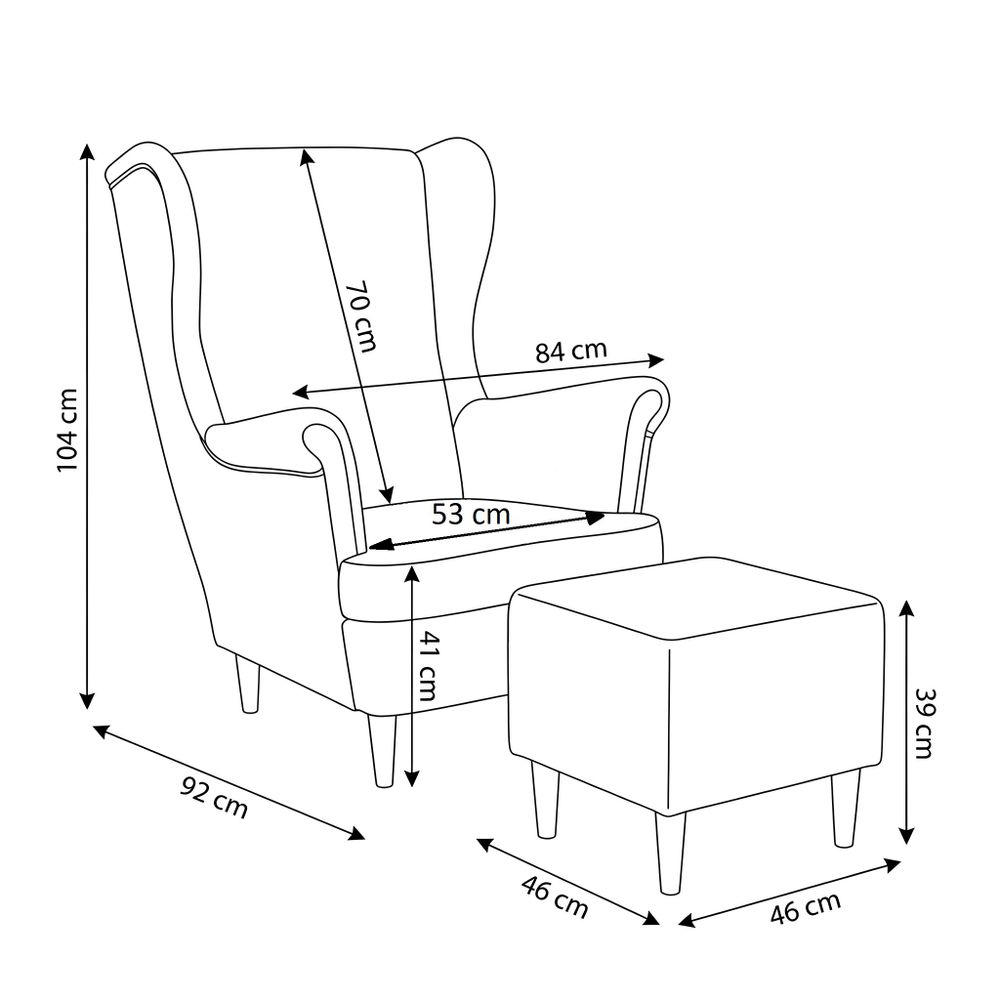 Ohrensessel mit Hocker ARI Design – skandinavisches Set, Velours-Print Blau, Family Meble