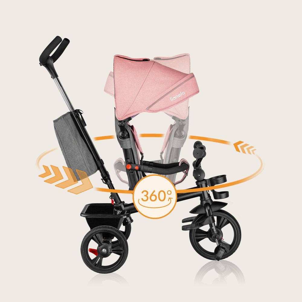 Lionelo Haari Dreirad Kinderdreirad Kinder Lenkstange Fahrrad Baby Kinderwagen Rosa