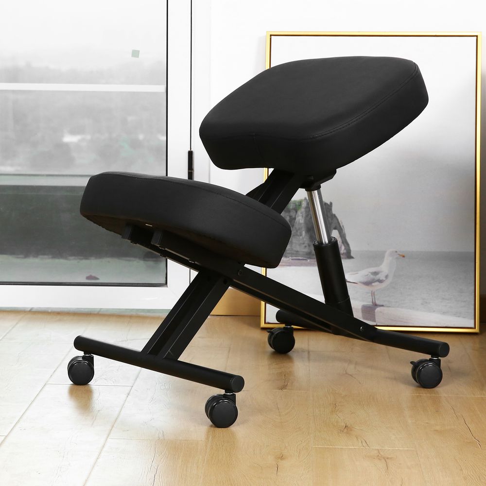 Kniestuhl mit feststellbaren Rollen, Kniehocker Gesundheitsstuhl, Ergonomischer Bürohocker mit Verstellhebel, höhenverstellbar, bequem gepolstert
