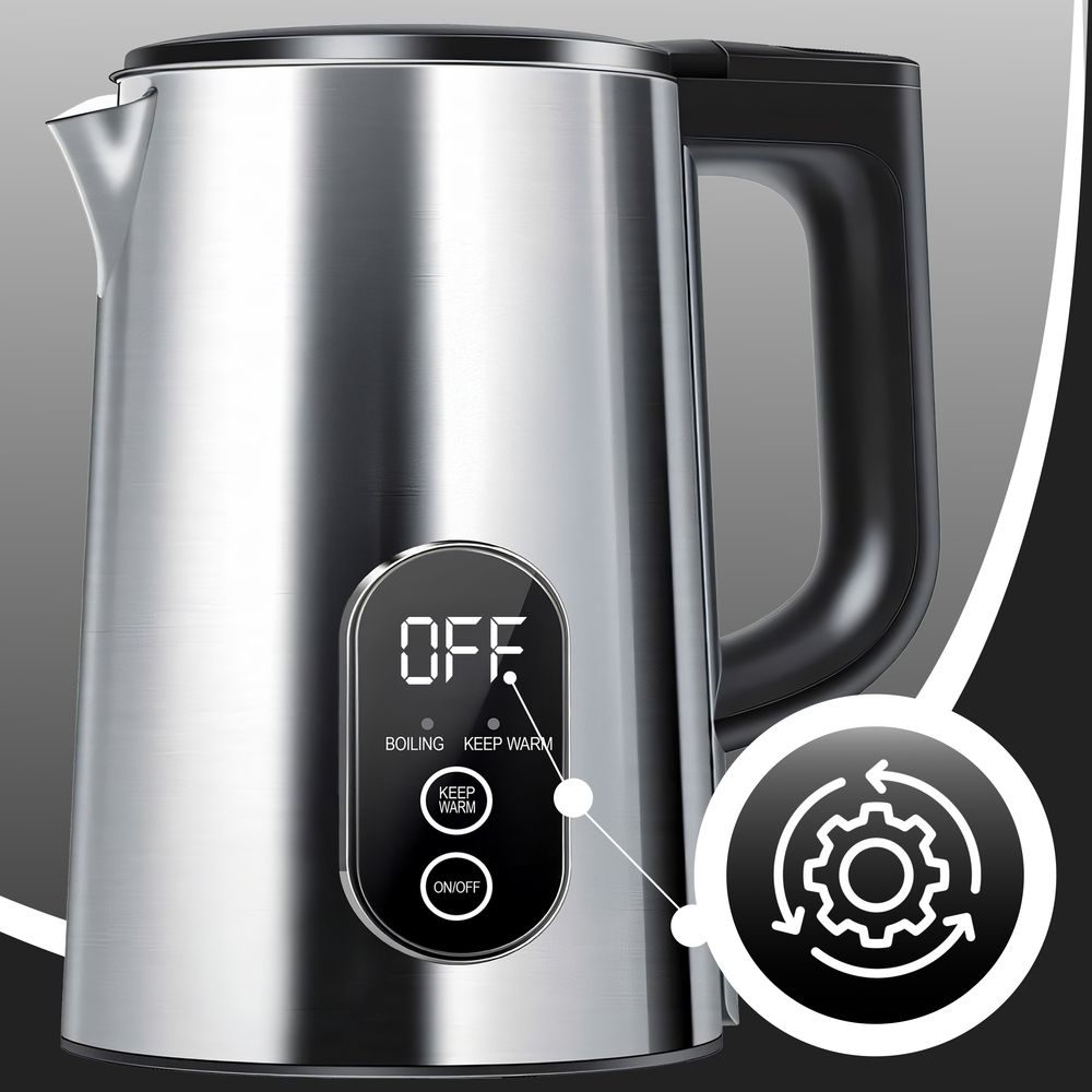 Wasserkocher 1.8L mit Temperatureinstellun 1500W bis 1800W Teekocher, LED Touchpanel, Warmhaltefunktion, BPA-frei, Abschaltautomatik, Edelstahl Retoo