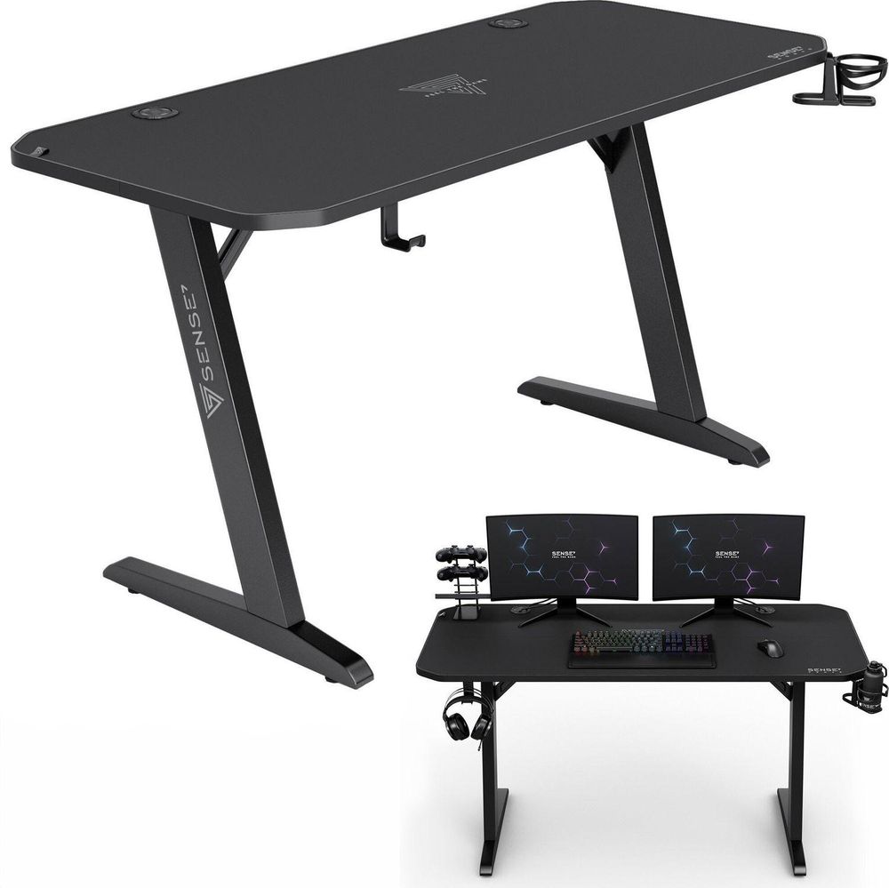 Stół do gier SENSE7 Nomad Classic – biurko 120 x 60 cm, w zestawie podkładka pod mysz XXL, stół komputerowy, stół do komputera, stół dla graczy, stół dla graczy, system zarządzania kablami, kolor czarny