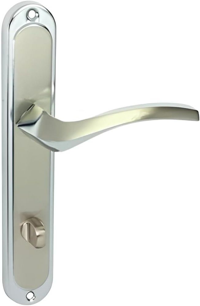 DOMINO Türgriff 78 Drückergarnitur WC - Badezimmer Set | Links & Rechts Türbeschlag für WC/Badezimmertüren | L-Form | Aluminium |Silber | ENIGMA M6/M9