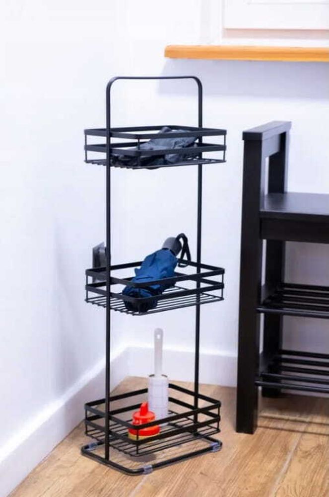 Badezimmer Stahlregal schwarz 75.5x24.4x17 cm 3 Drahtböden