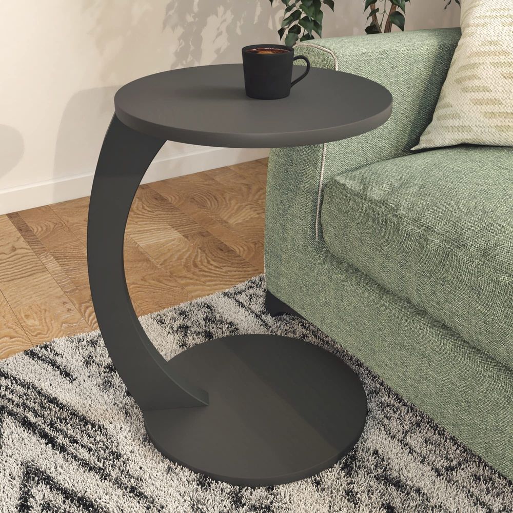 Beistelltisch ’Holeby’ Kaffetisch C-Form mit Rollen rund 56 x Ø 38 cm Grau