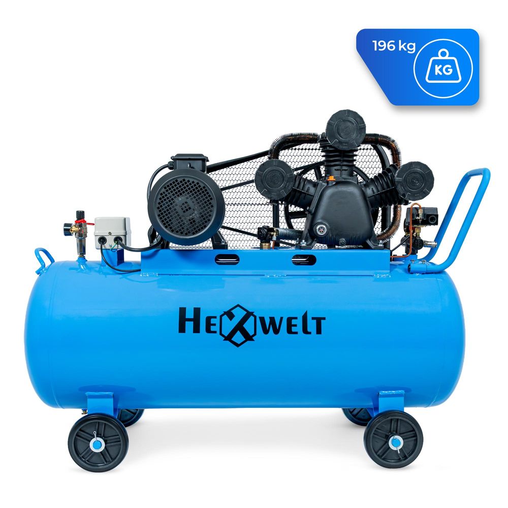 Druckluftkompressor, HEXWELT 300L Ölkompressor 7500W 8 Bar 1090L/min Luftkompressor 3-Zylinder Werkstattkompressor 230V