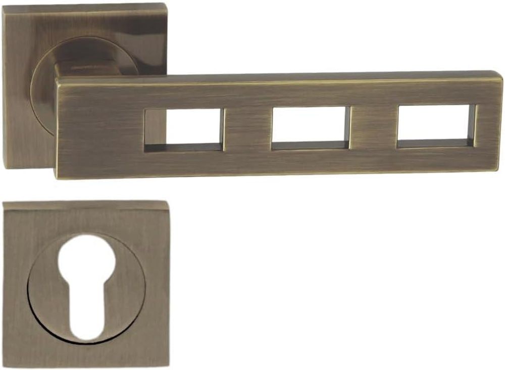 DOMINO Türgriff Drückergarnitur PZ - Profilzylinder Set | Vierkant-Rosette | Türklinke für Zimmertür, Bürotür, Kellertür & Innentür | Türbeschläge aus Aluminium | Bronze Türdrückergarnitur | TRE-QR M3