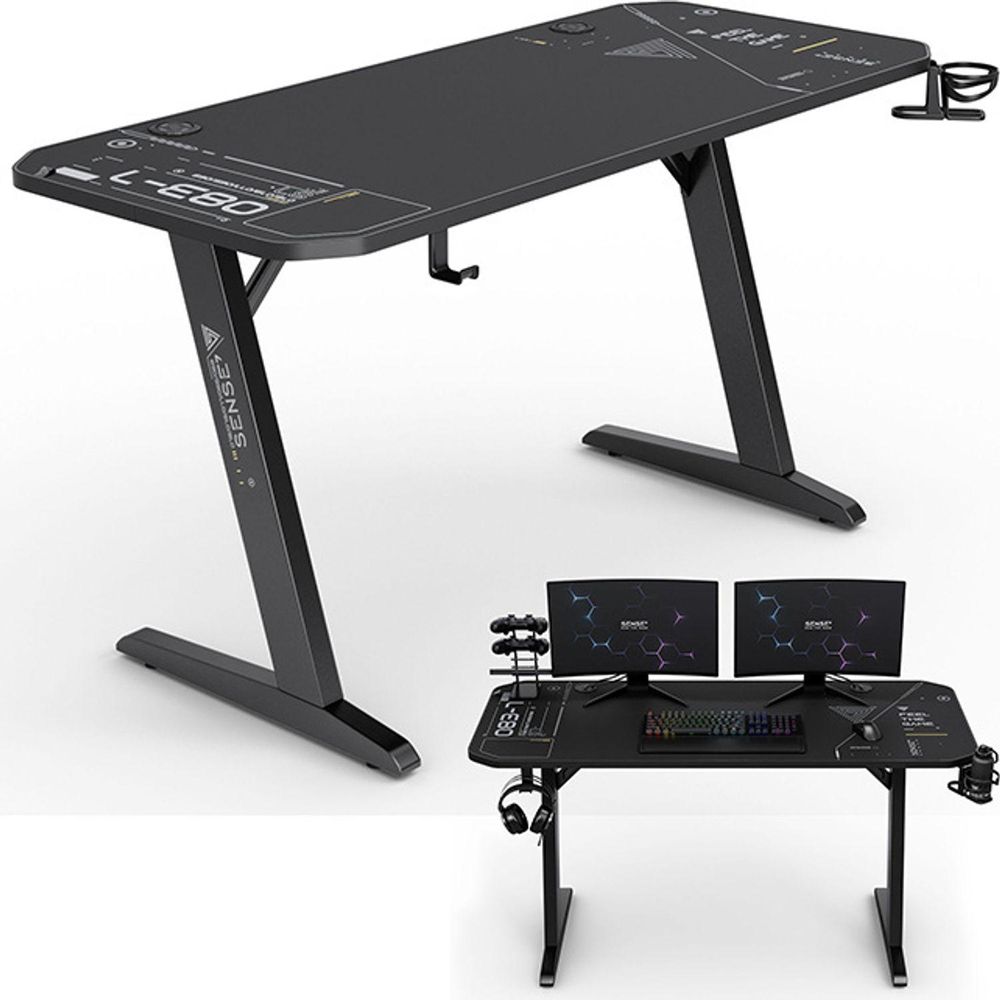 SENSE7 Nomad Cybernetic Gaming – biurko 140 x 60 cm XXL – podkładka pod mysz, biurko komputerowe, biurko dla graczy, organizacja kabli, uchwyt na zestaw słuchawkowy