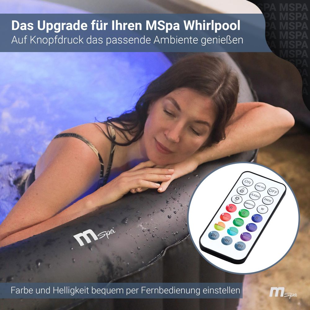 MSpa Unterwasserlicht | Unterwasserbeleuchtung - RGB LED Licht - mit Fernbedienung - 16 Farben - 4 Beleuchtungsmodi - Unterwasserleuchte - Wasserdicht