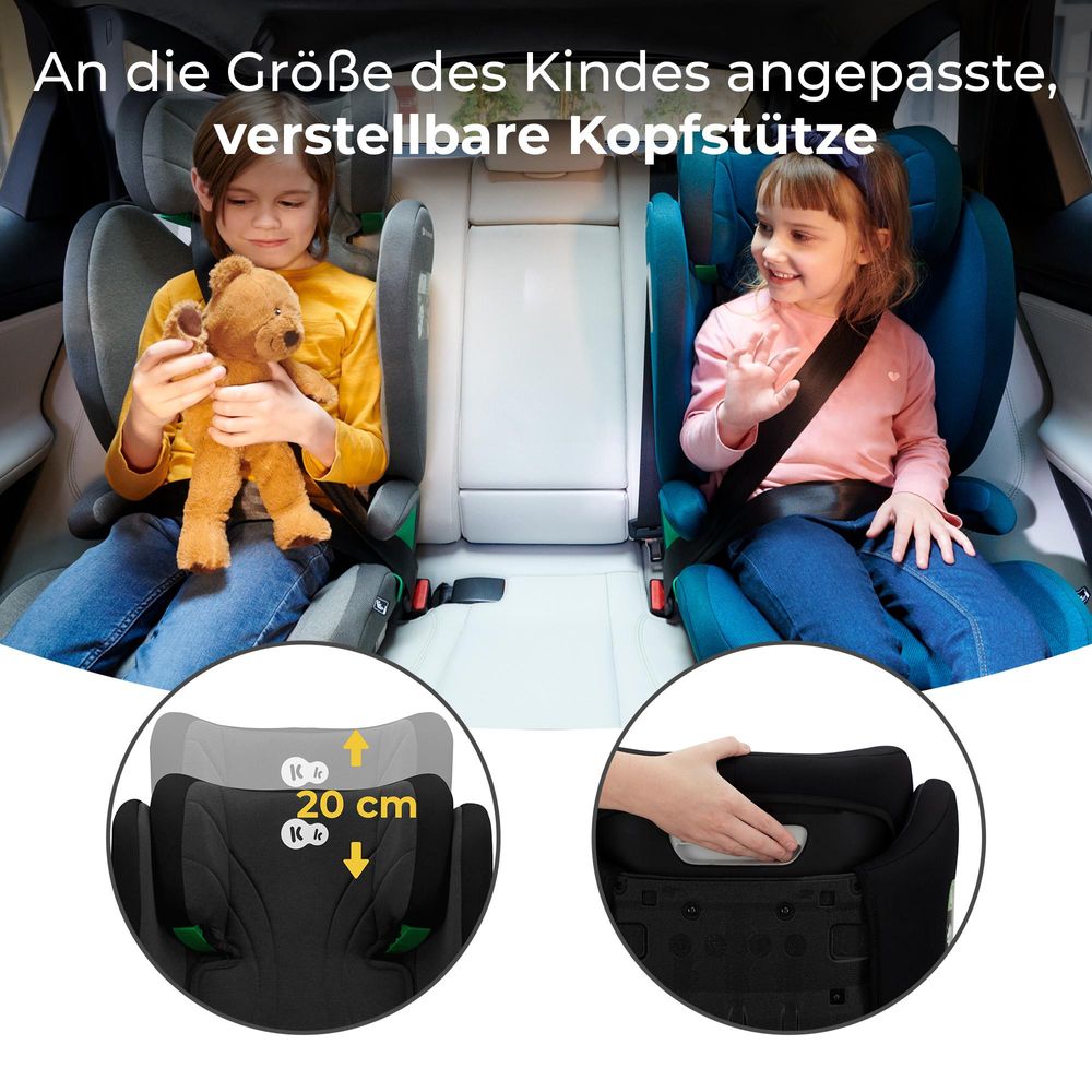 Kinderkraft JUNIOR FIX i-Size - Autositz 100-150 cm - R129 Norm - ISOFIX - SPS - H-GUARD - 10-fach verstellbare Kopfstütze - Waschbarer Bezug Schwarz