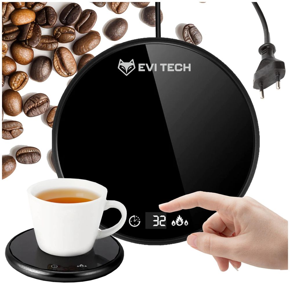 Elektrischer Tassenwärmer 18W für Kaffee & Tee, Getränkewärmer mit LCD-Touch & Abschaltautomatik, Glas-Heizplatte 40-60°C, EVI TECH HeatSpot Geschenk