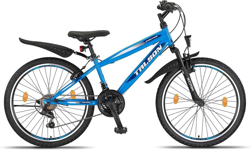 24 Zoll Mountainbike Fahrrad mit Gabelfederung & Beleuchtung 21-GANG SHIMANO FASTER Blau