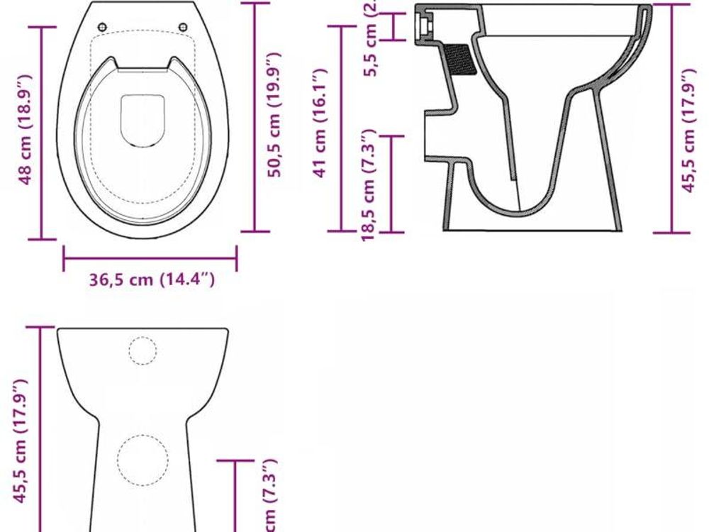 vidaXL WC senza bordo 7 cm altezza extra soft-close in Vetroceramica nero