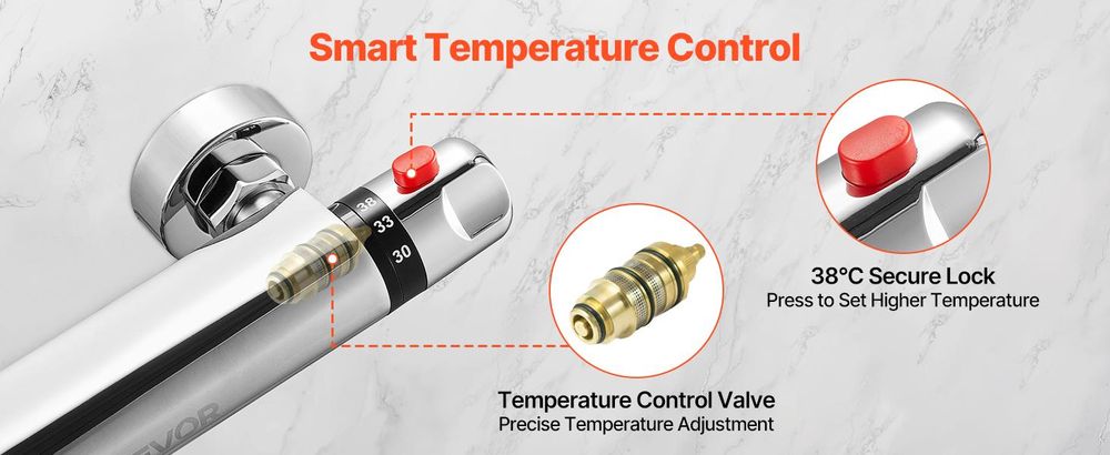 VEVOR Duscharmatur mit Thermostat Duschthermostat mit 38 °C Sicherheitsschloss,