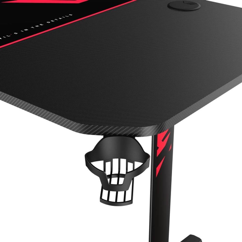 Diablo X-Mate 1600 Gaming Tisch Schreibtisch PC Computertisch Ergonomisch Carbon Tischplatte Kopfhörerhaken Getränkehalter (160 x 75 x 75 cm) Farbe: Schwarz