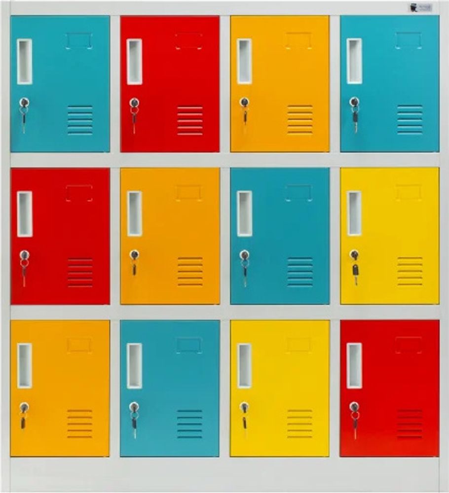 Schließfachschrank 4B3A Werfachschrank Fächerschrank Umkleideschrank mit 12 Fächern Metall Pulverbeschichtung 120 cm x 110 cm x 45 cm (H x B x T) Farbe: Mehrfarbig