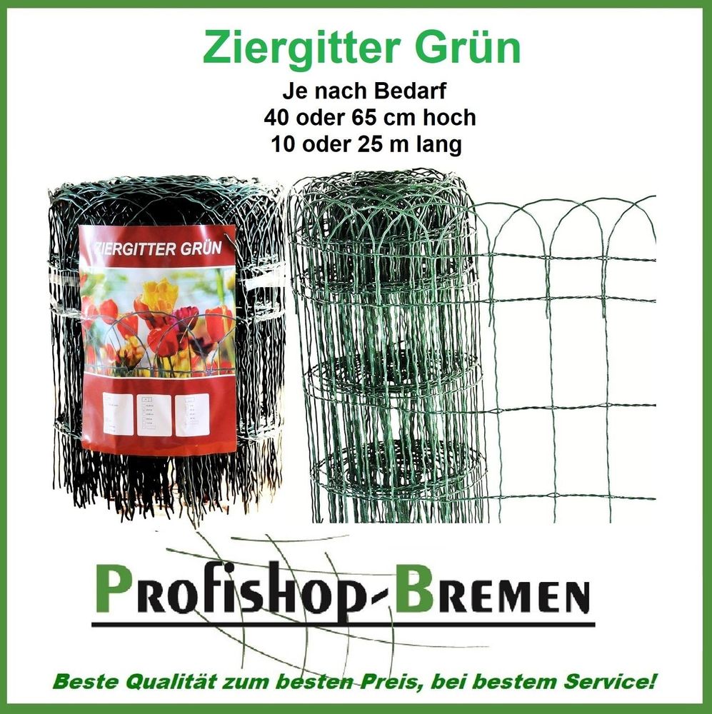 Zierzaun Ziergitter Vorgartenzaun grün Gartenzaun Beetumrandung Maschendrahtzaun 40cm hoch / 10 m lang - Grundpreis pro m 1,60 EUR