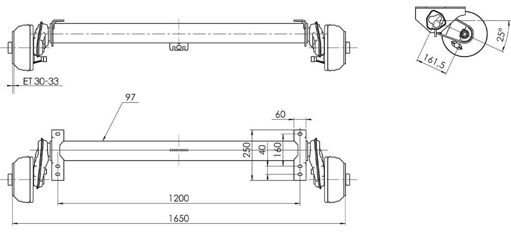 AL-KO Gebremste Achse 1350 kg, 1200 mm für Autotransporter und Anhänger