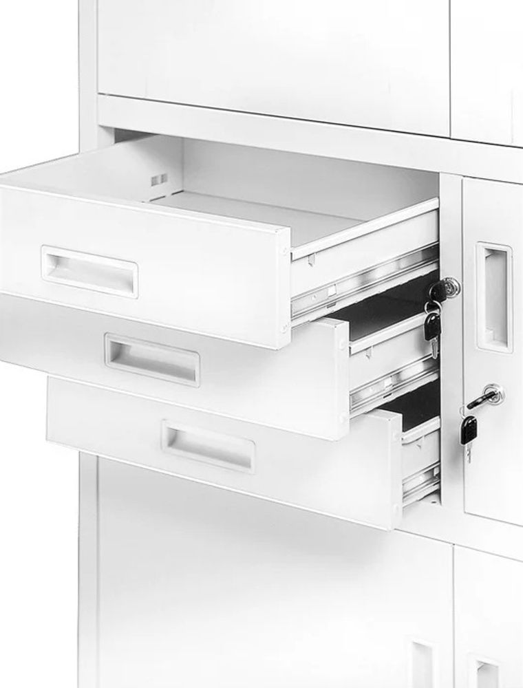 Aktenschrank C018S Büroschrank Metallschrank Tresor Safe Geheimfach Schubladen Pulverbeschichtung 185 cm x 90 cm x 40 cm (H x B x T), Farbe: Weiß