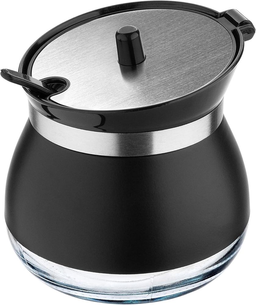 KADAX Zuckerdose "Lerin", Zuckerdosen & Zuckerstreuer, Zuckerschale aus Glas, Zuckerschüssel mit ergonomischem Deckel, Schwarz Glasbehälter für Zucker,