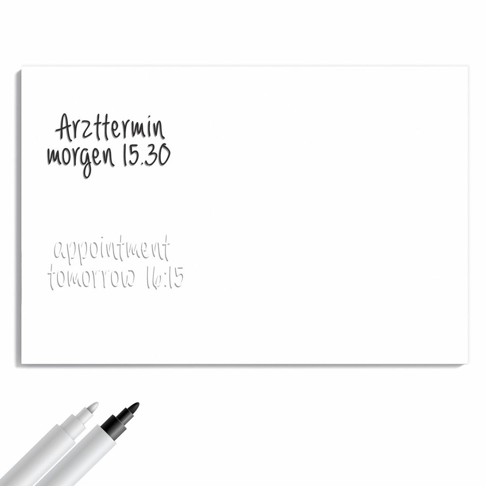 Metall-Magnettafel Weisser Hintergrund, mit Boardmarker beschrieben