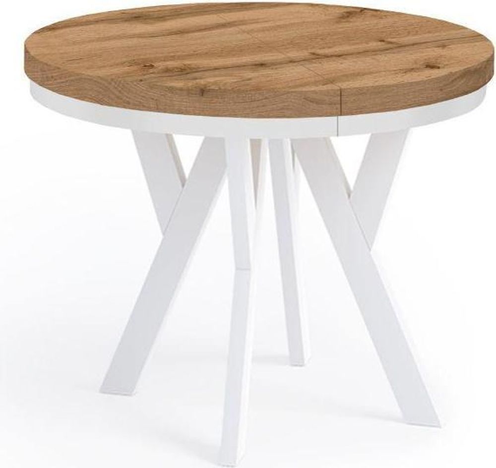 Runder Ausziehbarer Tisch für Esszimmer, PERO, Loft-Stil, Skandinavische, Durchmesser: 100 / 150 cm, Farbe: Kaschmir / Weiß