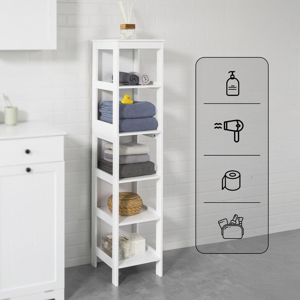 SoBuy Badregal mit 5 Ablagen Bad-Hochschrank Standregal Küchenregal Aufbewahrungsregal weiß BHT ca: 30x139x30cm BZR14-W