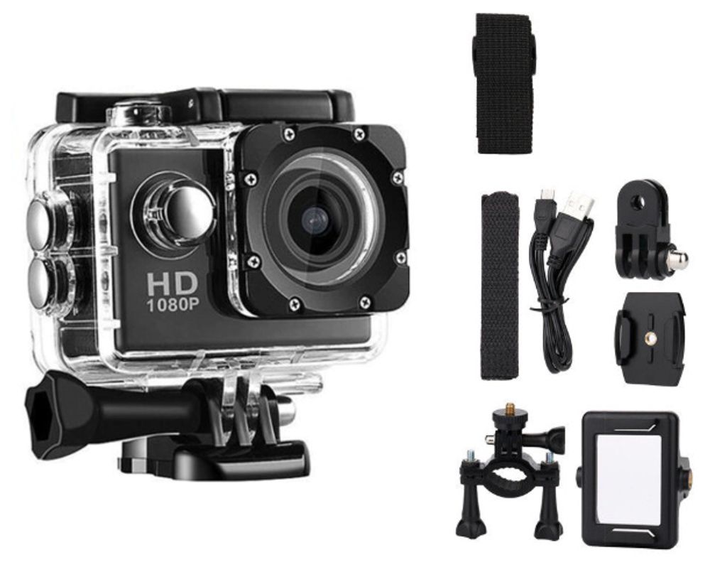 Action Cam Wasserdicht Unterwasserkamera Weitwinkel Helmkamera für Fahrrad Motorrad Tauchen Bildstabilisator Akku 400mAh 1080P Full HD Schwarz Retoo