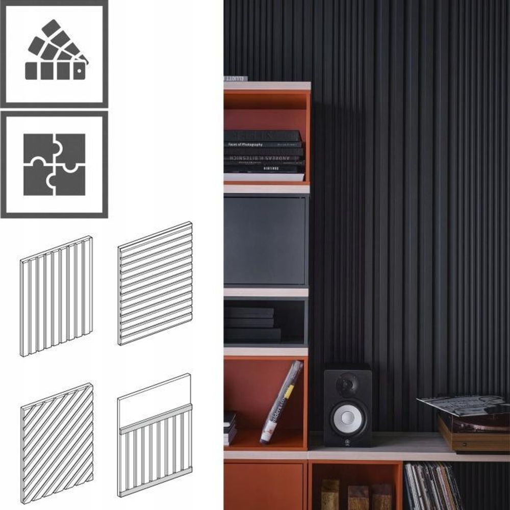 VOX Lamellenwand LINERIO - 3D MDF Wandpaneel - Akustikplatte - 2,65m x 16 - M-LINE - Natur