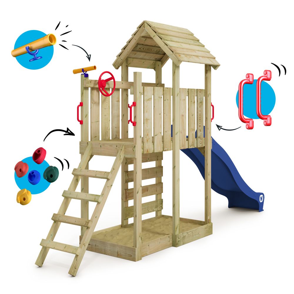 Spielturm Wickey JoyFlyer mit Rutsche und Kletterwand in Blau