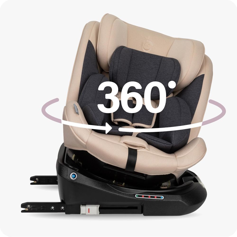 MoMi EMI – i-Size Kindersitz 40–150 cm (0–36 kg), 360° drehbar, ab Geburt rückwärts & vorwärts nutzbar, mit ISOFIX & Top Tether – Beige