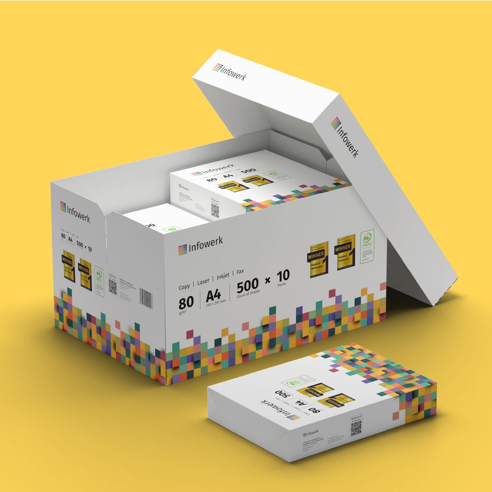 Infowerk Druckerpapier Kopierpapier 5000 Blatt 10 x 500 A4 80g Premium Weiß PEFC