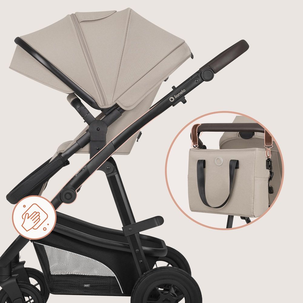 Lionelo Bianka 3in1 Kinderwagen, Autotransporter, Autositz, klappbar, Travel System Rückenlehne verstellbar 360o Räder Polsterung, Verdeck XXL-Beige
