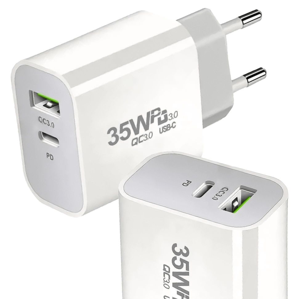Schnelles Ladegerät 35W USB C PD 3.0 USB A QC 3.0 für iPhone 15 Pro Max Samsung Galaxy S24 S23 Ultra Xiaomi Oppo Huawei Netzteil Stecker Reagle Weiß