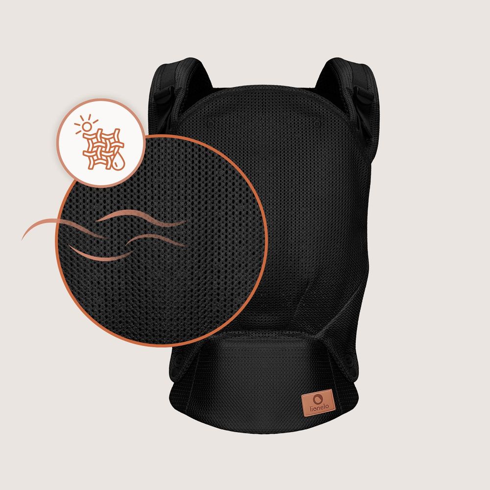 Margareet Air Ergonomische Babytrage, geeignet für Babys ab 4 Monaten bis 20 kg, 3 Tragemodi, atmungsaktives Gewebe, abnehmbare Kapuze - Schwarz