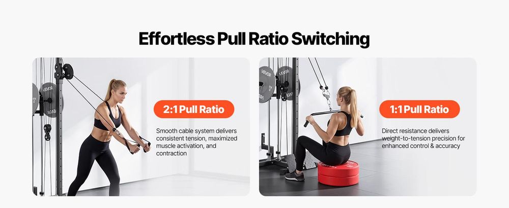 VEVOR LAT-Zugmaschine, 3-in-1 Ruder-Kabelmaschine, Kabelmaschinen für das Home Gym mit 18-stufiger Höhenverstellung, Wandmontage, Belastung 227 kg Lat-Turm für Ganzkörper-Workouts, Einarmtraining