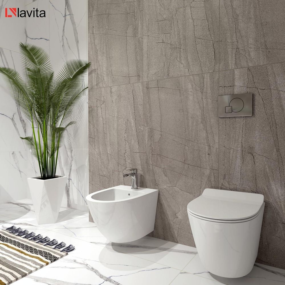 LAVITA Universal Wand-Bidet Sofi mit Hahnloch und Überlaufschutz aus Keramik | Sitzwaschbecken zur Montage an der Wand | Hygienisch |36,5x49x32,5 cm |